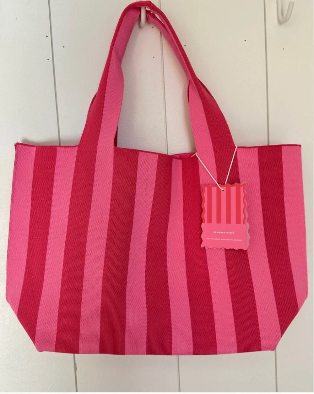 VIVERE NEW Viral Pink Stripe Tote Bag